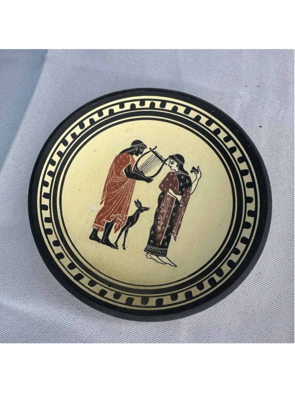 Vintage Greek Mythology Terracotta Hand Made Wall Plaque Plate Musician & Female